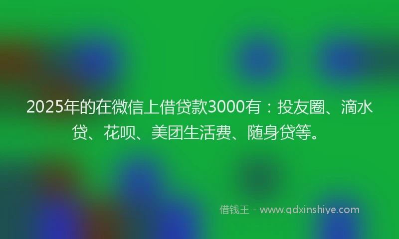2025年的在微信上借贷款3000有：投友圈、滴水贷、花呗、美团生活费、随身贷等。