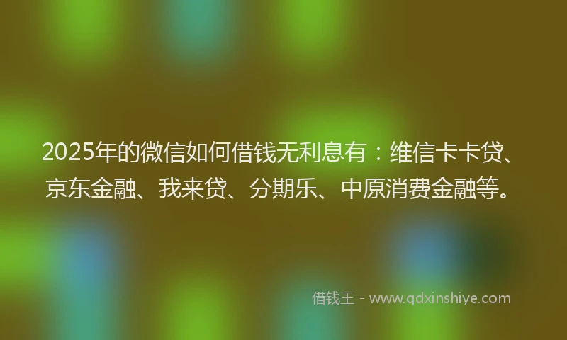 2025年的微信如何借钱无利息有：维信卡卡贷、京东金融、我来贷、分期乐、中原消费金融等。