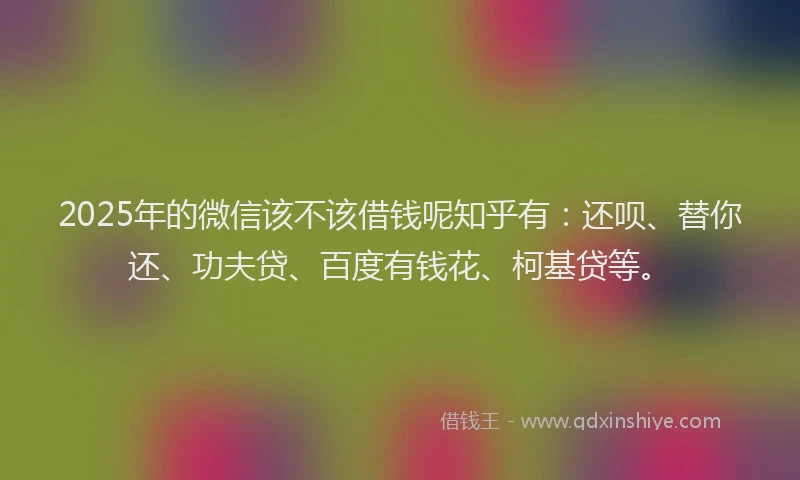 2025年的微信该不该借钱呢知乎有：还呗、替你还、功夫贷、百度有钱花、柯基贷等。