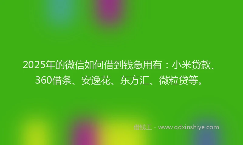 2025年的微信如何借到钱急用有：小米贷款、360借条、安逸花、东方汇、微粒贷等。