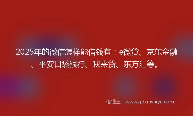 2025年的微信怎样能借钱有：e微贷、京东金融、平安口袋银行、我来贷、东方汇等。