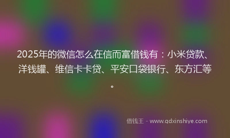 2025年的微信怎么在信而富借钱有：小米贷款、洋钱罐、维信卡卡贷、平安口袋银行、东方汇等。