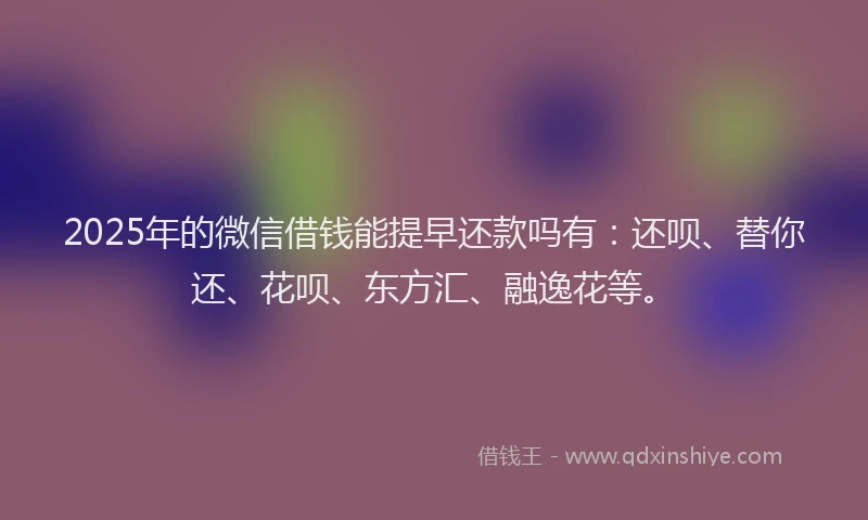 2025年的微信借钱能提早还款吗有：还呗、替你还、花呗、东方汇、融逸花等。