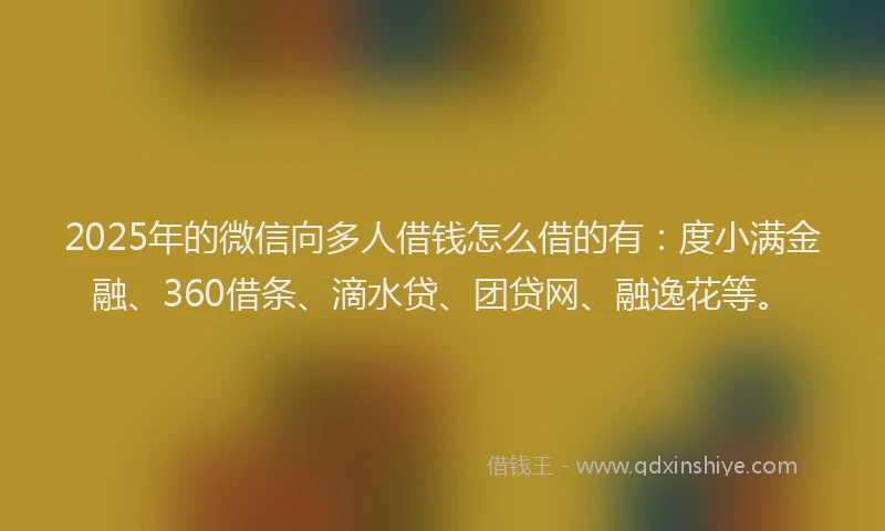2025年的微信向多人借钱怎么借的有：度小满金融、360借条、滴水贷、团贷网、融逸花等。