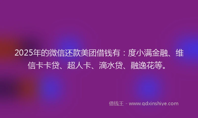 2025年的微信还款美团借钱有：度小满金融、维信卡卡贷、超人卡、滴水贷、融逸花等。