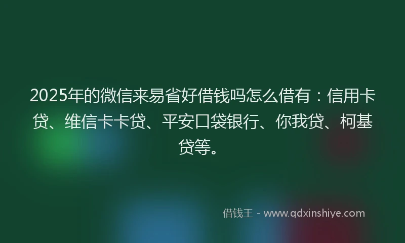 2025年的微信来易省好借钱吗怎么借有：信用卡贷、维信卡卡贷、平安口袋银行、你我贷、柯基贷等。