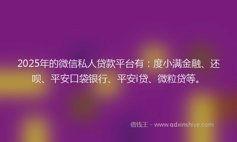 2025年的微信私人贷款平台有：度小满金融、还呗、平安口袋银行、平安i贷、微粒贷等。