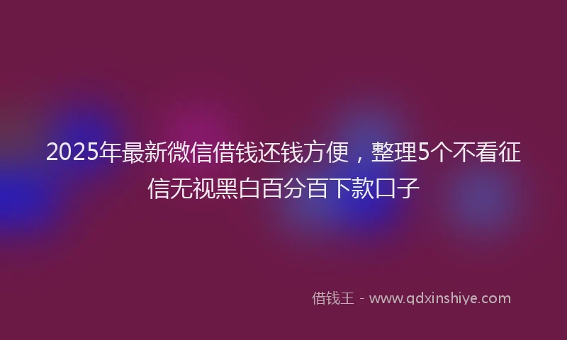 2025年最新微信借钱还钱方便，整理5个不看征信无视黑白百分百下款口子