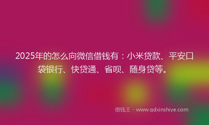 2025年的怎么向微信借钱有：小米贷款、平安口袋银行、快贷通、省呗、随身贷等。