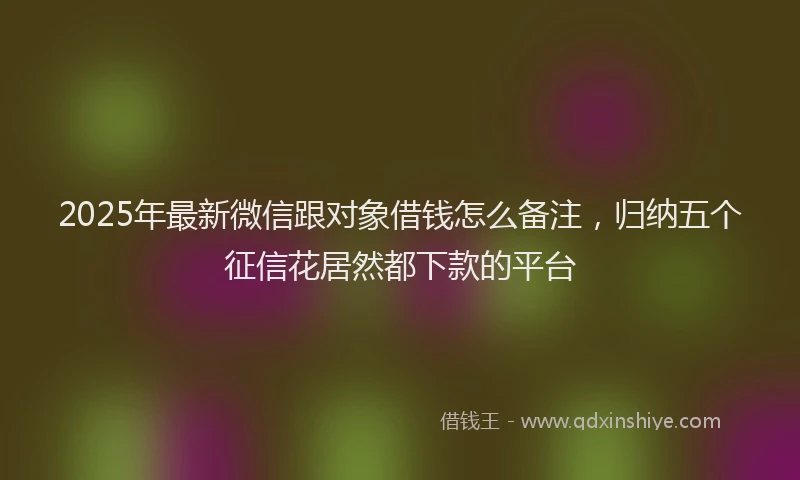 2025年最新微信跟对象借钱怎么备注，归纳五个征信花居然都下款的平台
