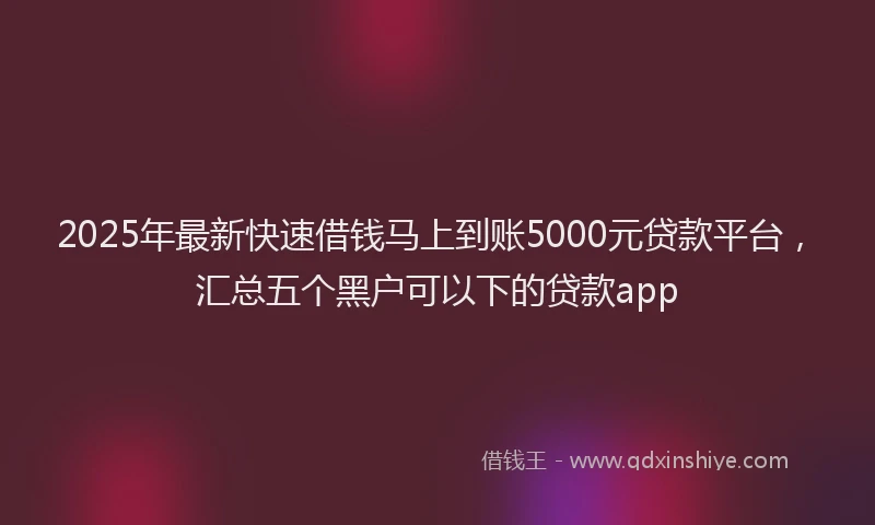 2025年最新快速借钱马上到账5000元贷款平台，汇总五个黑户可以下的贷款app