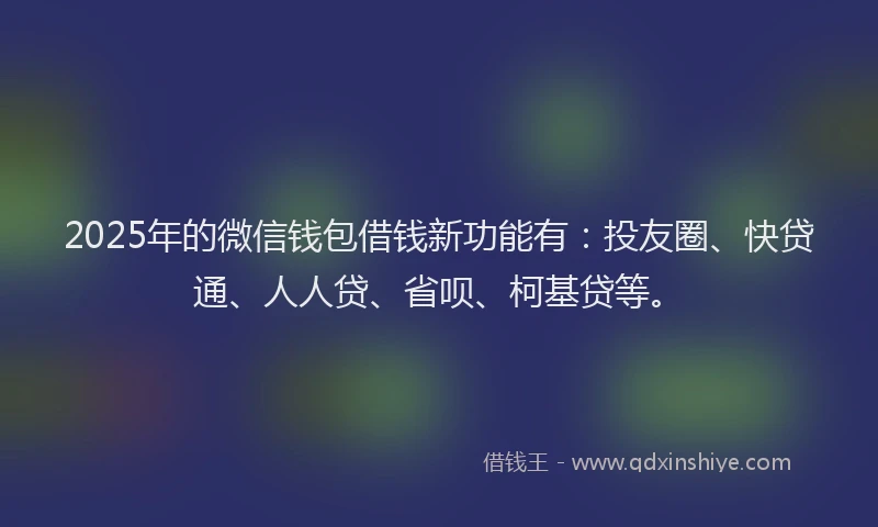 2025年的微信钱包借钱新功能有：投友圈、快贷通、人人贷、省呗、柯基贷等。