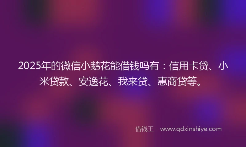 2025年的微信小鹅花能借钱吗有：信用卡贷、小米贷款、安逸花、我来贷、惠商贷等。