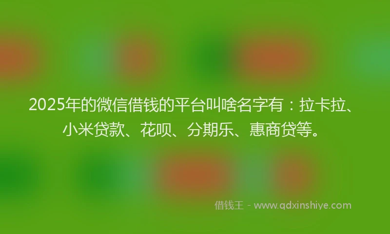 2025年的微信借钱的平台叫啥名字有：拉卡拉、小米贷款、花呗、分期乐、惠商贷等。