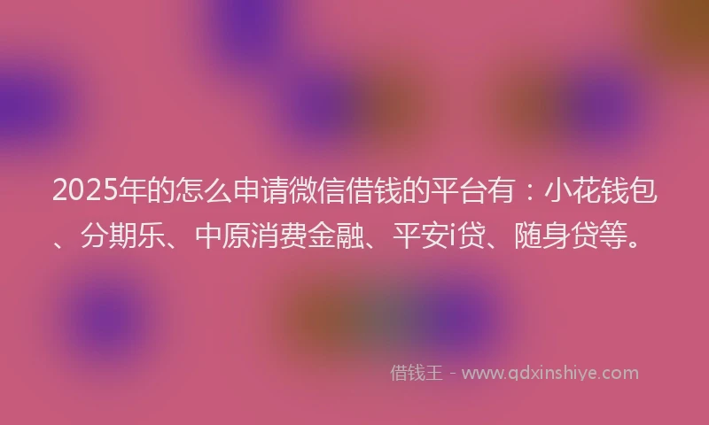 2025年的怎么申请微信借钱的平台有：小花钱包、分期乐、中原消费金融、平安i贷、随身贷等。