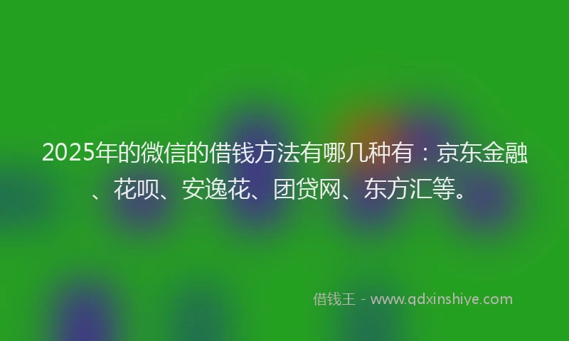 2025年的微信的借钱方法有哪几种有：京东金融、花呗、安逸花、团贷网、东方汇等。