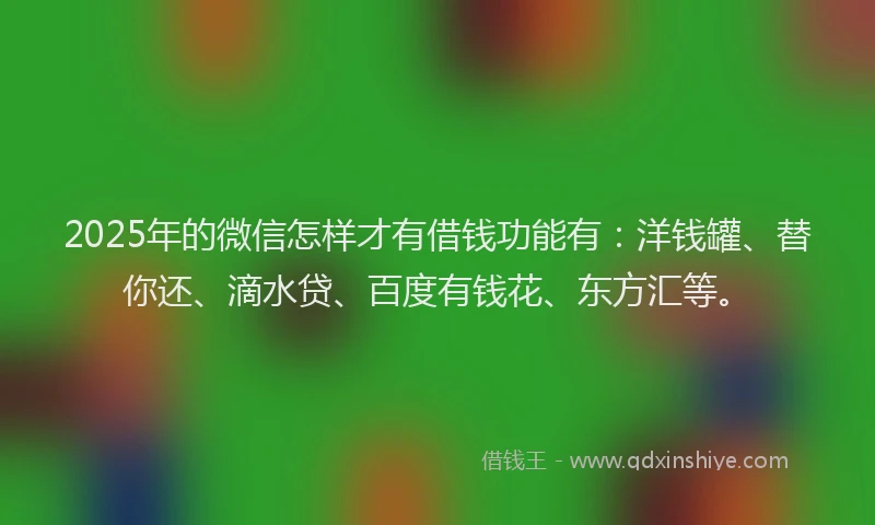 2025年的微信怎样才有借钱功能有：洋钱罐、替你还、滴水贷、百度有钱花、东方汇等。