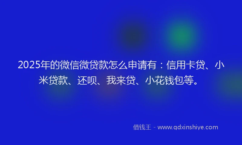 2025年的微信微贷款怎么申请有：信用卡贷、小米贷款、还呗、我来贷、小花钱包等。