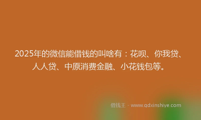 2025年的微信能借钱的叫啥有：花呗、你我贷、人人贷、中原消费金融、小花钱包等。