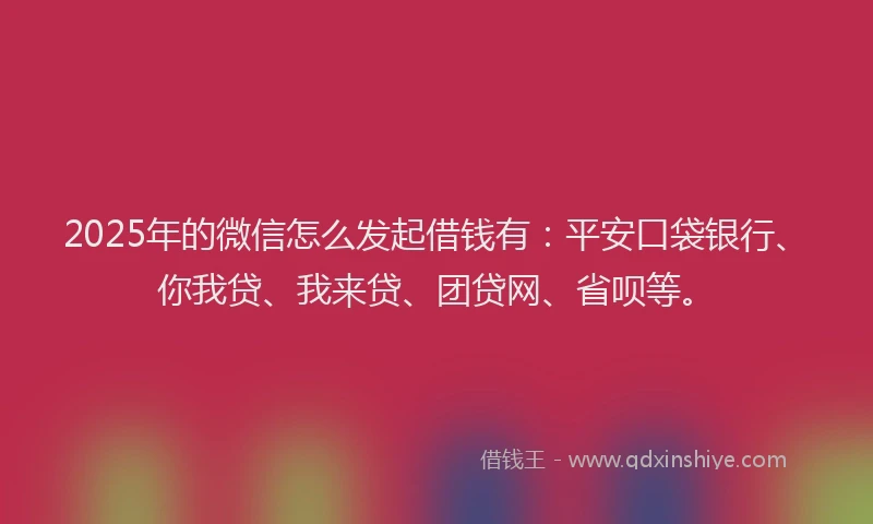 2025年的微信怎么发起借钱有：平安口袋银行、你我贷、我来贷、团贷网、省呗等。