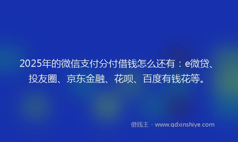 2025年的微信支付分付借钱怎么还有：e微贷、投友圈、京东金融、花呗、百度有钱花等。