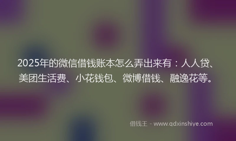 2025年的微信借钱账本怎么弄出来有：人人贷、美团生活费、小花钱包、微博借钱、融逸花等。