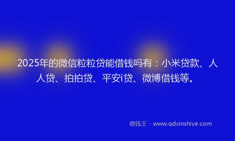 2025年的微信粒粒贷能借钱吗有：小米贷款、人人贷、拍拍贷、平安i贷、微博借钱等。