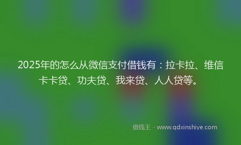 2025年的怎么从微信支付借钱有：拉卡拉、维信卡卡贷、功夫贷、我来贷、人人贷等。