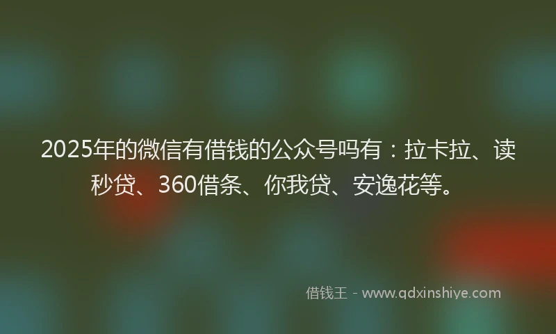 2025年的微信有借钱的公众号吗有：拉卡拉、读秒贷、360借条、你我贷、安逸花等。