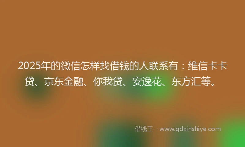 2025年的微信怎样找借钱的人联系有：维信卡卡贷、京东金融、你我贷、安逸花、东方汇等。