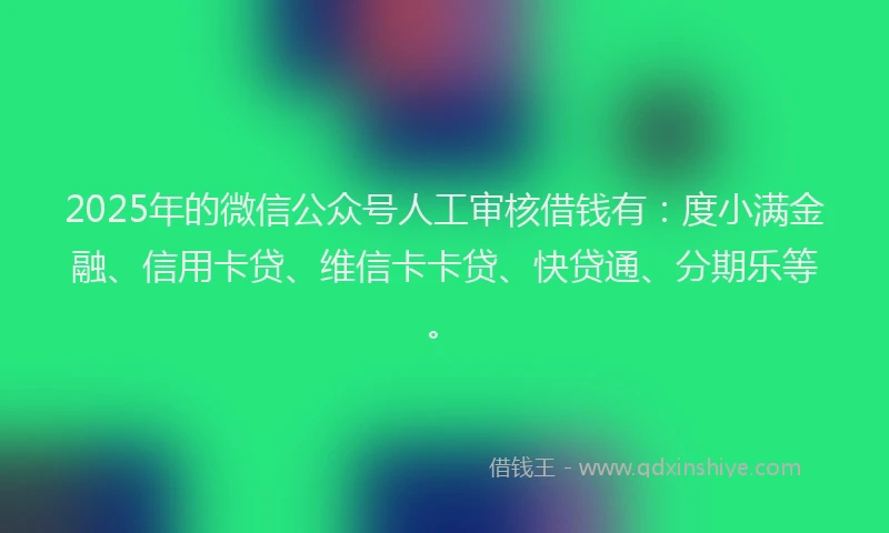 2025年的微信公众号人工审核借钱有：度小满金融、信用卡贷、维信卡卡贷、快贷通、分期乐等。