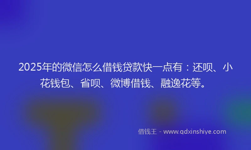 2025年的微信怎么借钱贷款快一点有：还呗、小花钱包、省呗、微博借钱、融逸花等。