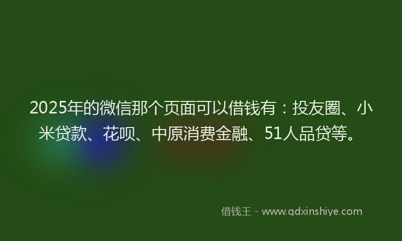 2025年的微信那个页面可以借钱有：投友圈、小米贷款、花呗、中原消费金融、51人品贷等。