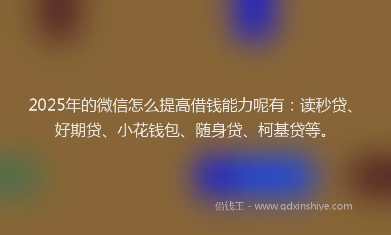 2025年的微信怎么提高借钱能力呢有：读秒贷、好期贷、小花钱包、随身贷、柯基贷等。