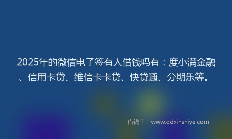 2025年的微信电子签有人借钱吗有：度小满金融、信用卡贷、维信卡卡贷、快贷通、分期乐等。