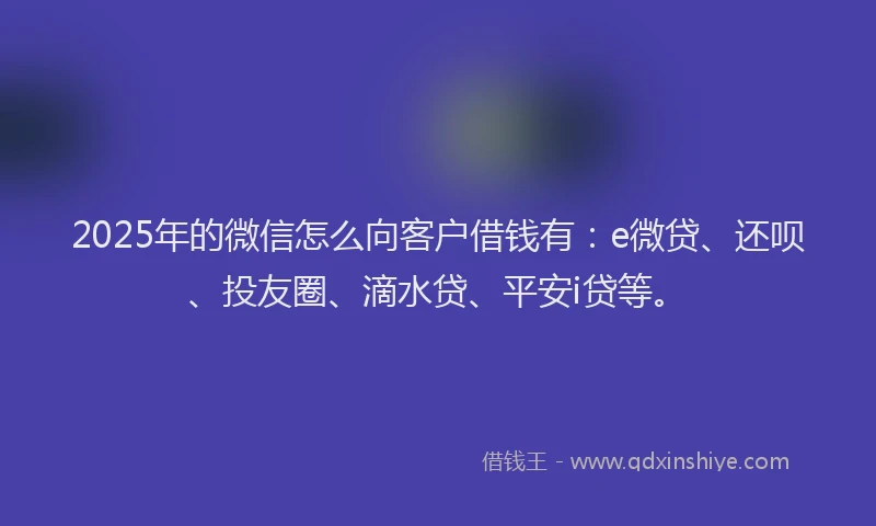 2025年的微信怎么向客户借钱有：e微贷、还呗、投友圈、滴水贷、平安i贷等。