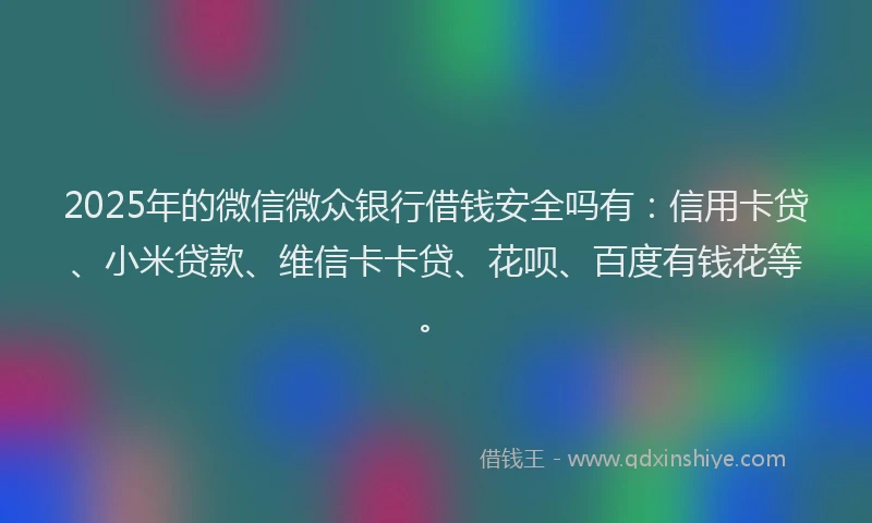 2025年的微信微众银行借钱安全吗有：信用卡贷、小米贷款、维信卡卡贷、花呗、百度有钱花等。