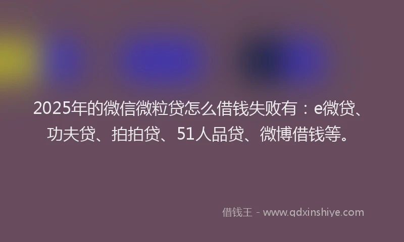 2025年的微信微粒贷怎么借钱失败有：e微贷、功夫贷、拍拍贷、51人品贷、微博借钱等。