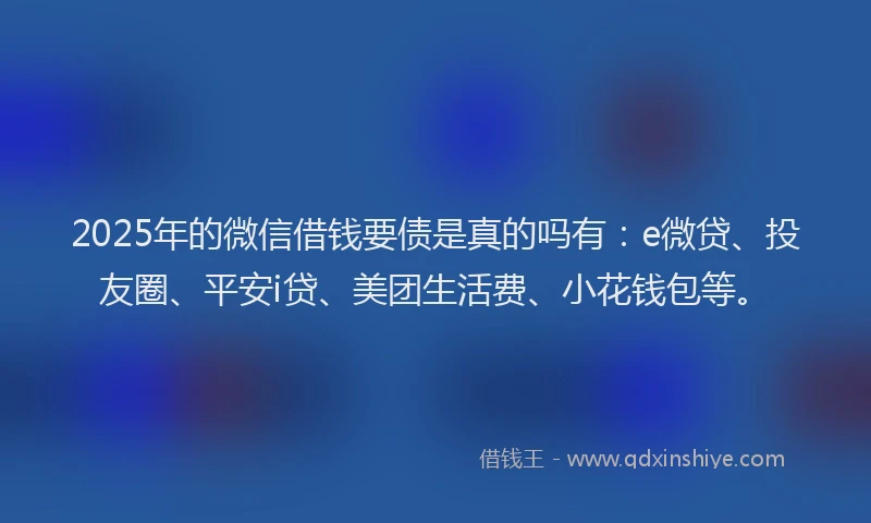 2025年的微信借钱要债是真的吗有：e微贷、投友圈、平安i贷、美团生活费、小花钱包等。