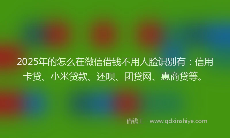 2025年的怎么在微信借钱不用人脸识别有：信用卡贷、小米贷款、还呗、团贷网、惠商贷等。