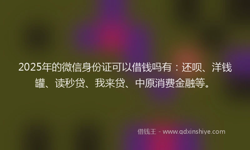 2025年的微信身份证可以借钱吗有：还呗、洋钱罐、读秒贷、我来贷、中原消费金融等。