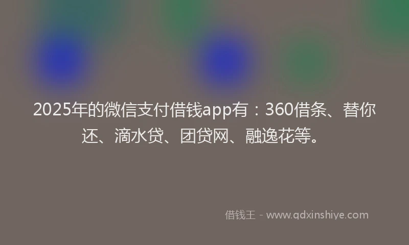 2025年的微信支付借钱app有：360借条、替你还、滴水贷、团贷网、融逸花等。