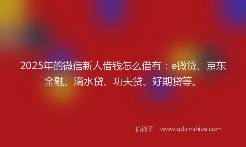 2025年的微信新人借钱怎么借有：e微贷、京东金融、滴水贷、功夫贷、好期贷等。
