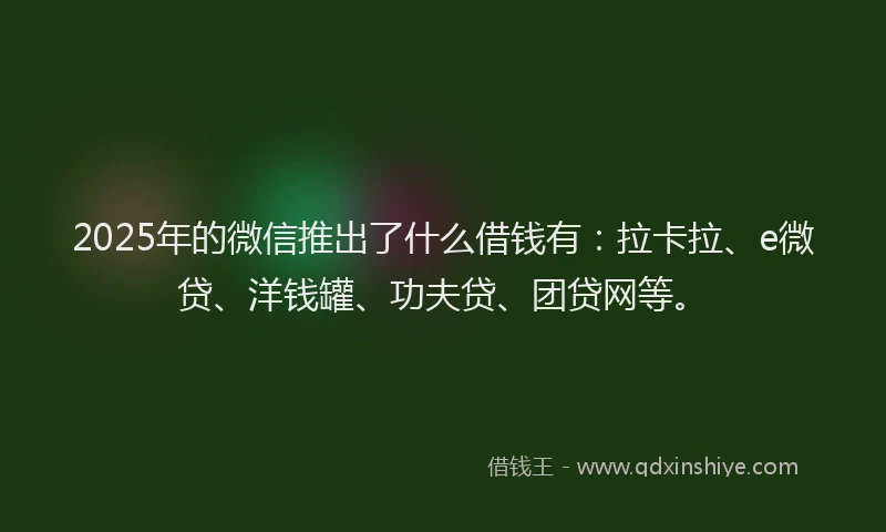 2025年的微信推出了什么借钱有：拉卡拉、e微贷、洋钱罐、功夫贷、团贷网等。