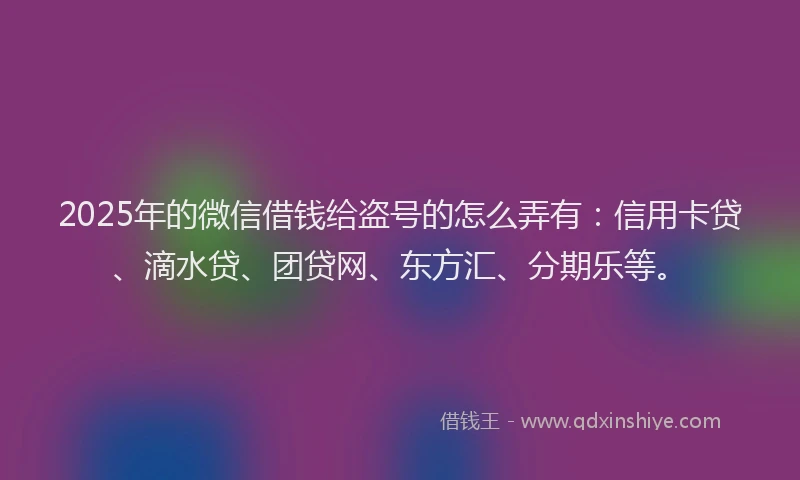 2025年的微信借钱给盗号的怎么弄有：信用卡贷、滴水贷、团贷网、东方汇、分期乐等。