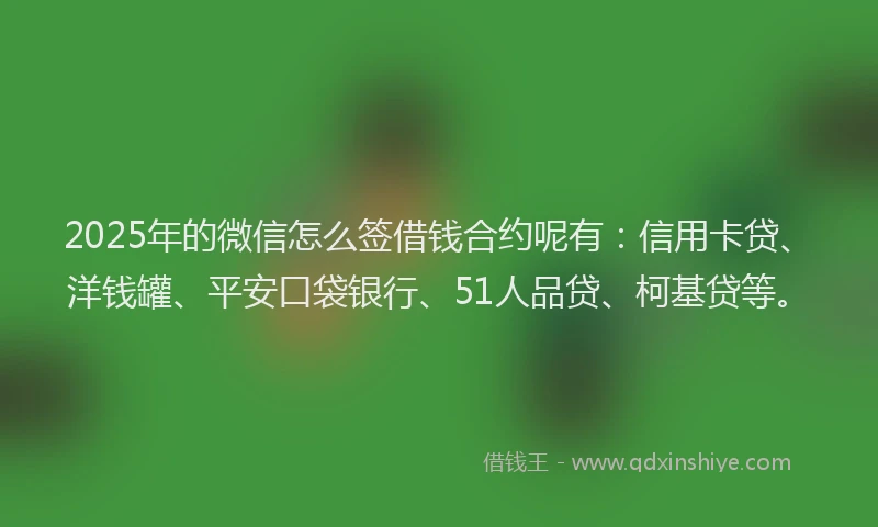 2025年的微信怎么签借钱合约呢有：信用卡贷、洋钱罐、平安口袋银行、51人品贷、柯基贷等。
