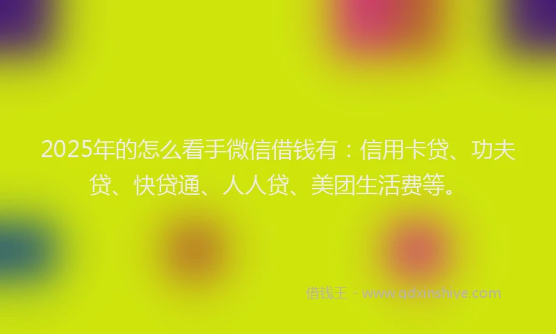 2025年的怎么看手微信借钱有：信用卡贷、功夫贷、快贷通、人人贷、美团生活费等。
