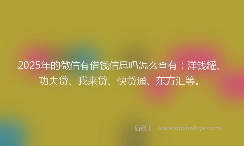 2025年的微信有借钱信息吗怎么查有：洋钱罐、功夫贷、我来贷、快贷通、东方汇等。