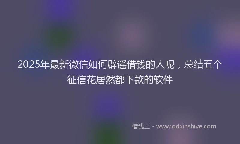 2025年最新微信如何辟谣借钱的人呢，总结五个征信花居然都下款的软件
