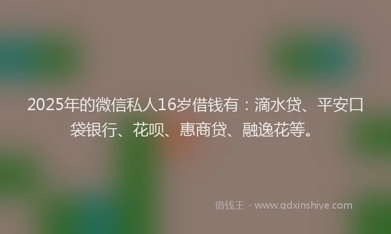 2025年的微信私人16岁借钱有：滴水贷、平安口袋银行、花呗、惠商贷、融逸花等。